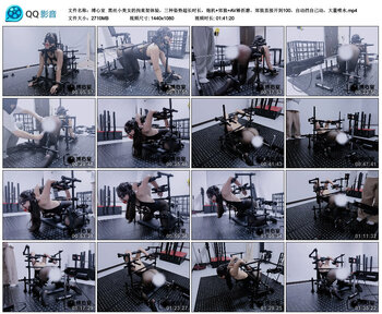【缚心室】黑丝小美女的拘束架体验，三种姿势超长时长，炮机+郊狼+AV棒折磨，郊狼直...